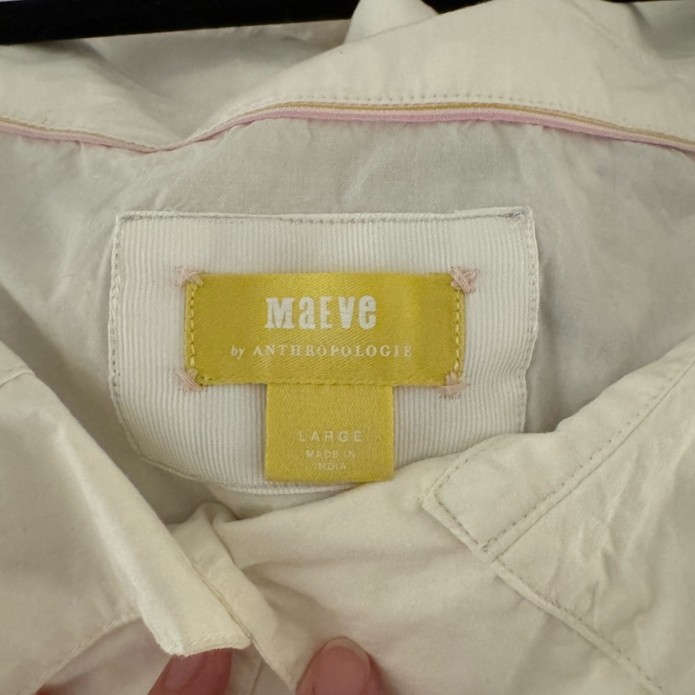 Anthropologie Maeve White Boatneck Button Up Picnic Blouse Size L